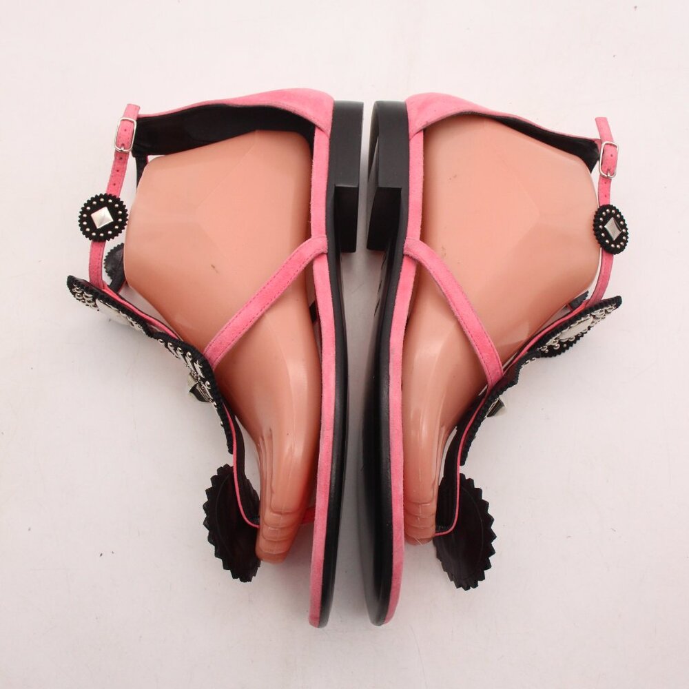 Hermes Paris Women's Eu Size 39.5 Flat Pink Suede Sandals Buckle Italy - Picture 8 of 10